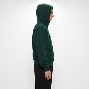 Sweat-shirt à capuche zippé vert foncé uni pour homme avec poche kangourou - Product Image 3