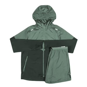 High Quality Adults Hooded Windbreaker Sets Drawstring Closure Short Sleeve Solid Color Windbreaker Suit Jackets Spring - Product Image 5