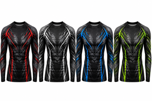 Camiseta Deportiva de Compresión para Hombre, Diseño Energético en Negro y Rojo, Poliéster/Nailon, Cuello Redondo, Manga Larga, Secado Rápido - Product Image 6