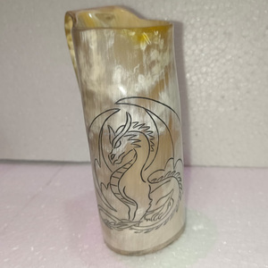 Handcrafted Customised Viking Carving Ceramic Drinking Horn <b>Mug</b> Highly Polished Natural Horn India for Business Gifts-Wine Beer - Product Image 5