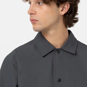 Veste Coach Légère Gris Foncé Uni avec Boutons Pression, Tissu Nylon, Style Minimaliste Décontracté Streetwear - Product Image 4