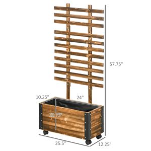 Fioriera Rialzata in Legno con Traliccio e Angoli in Metallo, Ruote per Patio, Giardino o Terrazza - Forniture per Giardinaggio - Product Image 3