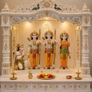 Premium Handcrafted Traditional Marble Ram Parivar Statue Set Lord Ram Sita Lakshman Hanuman Idol Home Temple Office <b>Mandir</b> - Product Image 1