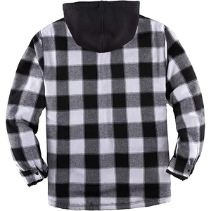 เสื้อแจ็คเก็ตผ้าฟลานเนลแบบมีฮู้ดลายสก็อตสีขาวดำสำหรับผู้ชาย ไซส์ใหญ่ แบบขายส่งสำหรับฤดูหนาว - Product Image 2