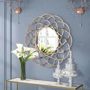 Miroir mural en métal fait main, miroir rond artistique de luxe pour hôtel moderne, complexe hôtelier, restaurant, chambre, salon, couloir, décoration - Product Image 4