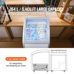 Congelatore orizzontale commerciale da 5,4 piedi cubi con vetrina per gelato e mobiletto per gelato con coperchio in vetro mobile per ristoranti - Product Image 2