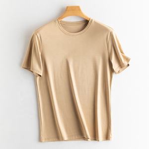 T-shirt luxueux de haute qualité à col rond en soie modale 240gsm pour hommes impression de logo personnalisé en gros d'usine OEM - Product Image 3