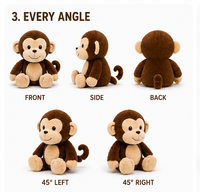 Boneka Monyet Plushie Bordir, Mainan Lembut Isi Kapas PP, Lapisan Bulu Kelinci, Merek Divyas untuk Anak Usia 2-13 Tahun
