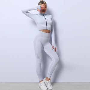 Vêtements de fitness pour femmes, hauts de yoga sans couture, couleurs unies, manches longues, crop tops de sport, ensembles de yoga respirants et à séchage rapide - Product Image 3