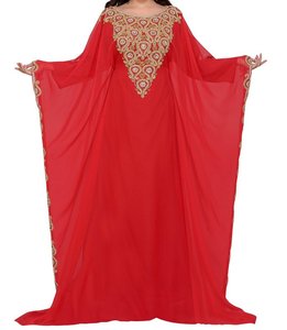 Abaya de Mujer, Talla Grande, Manga Larga, Cuello Alto, Bordada en Color Granate, de Poliéster, Estilo Oriente Medio, Ligera - Product Image 3
