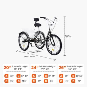 Triciclo para Adultos de 7 Velocidades, Bicicleta de 20 Pulgadas con Tres Ruedas, con Canasta Ajustable de Acero al Carbono - Product Image 2