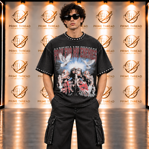 Custom Made Vintage Graphic T <b>Shirt</b> Men Washed Oversized <b>Shirt</b> Heavyweight Cotton <b>Studded</b> Rhinestone Crew Neck Streetwear Tees - Product Image 1