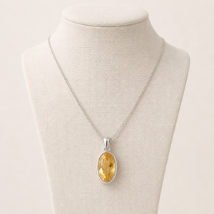 Collier pendentif ovale classique en citrine, argent sterling 925 avec chaîne câble de 18 pouces, onyx certifié IGI, cadeau pour elle - Product Image 1