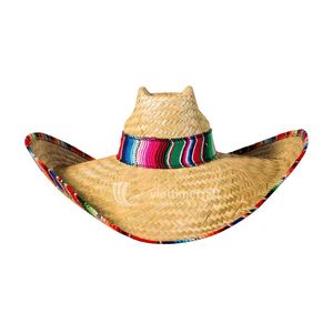 Mexican Sombrero Natural Grass Hand Embroidery Striped Wide Brim <b>Sun</b> Protection <b>Hat</b> for Travel Fishing Outdoor Unisex Ribbon - Product Image 1
