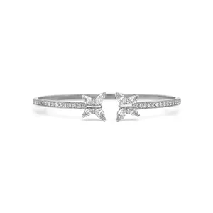 Women's 925 <b>Silver</b> Rhodium Plated <b>Cuff</b> <b>Bracelet</b> With Marquise Cut Diamond Butterfly Design Romantic Everyday Wear Jewelry - Product Image 2