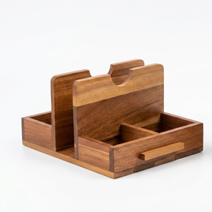 Porte-serviettes en bois d'acacia naturel de haute qualité avec salière et poivrière, style campagnard, décoration de table de cuisine en provenance du Vietnam - Product Image 1