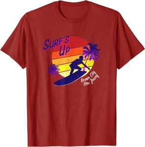 เสื้อยืดแขนสั้นผู้ชาย Surf's Ocean City New Jersey ผ้าฝ้าย พิมพ์ลายด้านหน้า โลโก้ ดีไซน์ลำลอง ทรงปกติ คอโอ รักษ์โลก - Product Image 1
