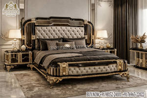 Lit à baldaquin de luxe style Maharaja, ensemble de lit à baldaquin de style palais avec tables de chevet, lit en bois blanc et or, vente chaude aux États-Unis - Product Image 2