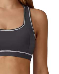Custom <b>Women</b> Dark Grey White Contrast Sports Bra And High Waist <b>Leggings</b> Set Stretch Yoga Fitness Gym Wear Custom OEM Wholesale - Product Image 5