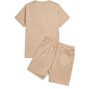 <b>Knitted</b> 100% Cotton Men's T-Shirt <b>Sets</b> Wholesale Breathable Summer Men's Shorts <b>Set</b> Custom Digital Printed Striped Streetwear - Product Image 3