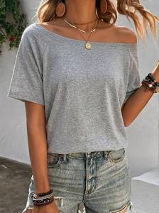 Everyday Relaxed Women's Summer Eco-Friendly Soft Fashion Simple Party <b>T</b>-<b>Shirt</b> off Shoulder - Product Image 3