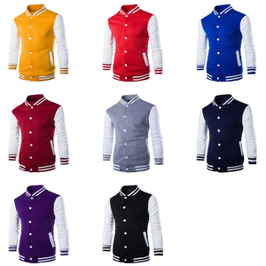 Blouson universitaire personnalisé en toile de laine unisexe, col montant, logo frontal, imperméable, vente en gros, décontracté, patchwork géométrique universitaire - Product Image 3