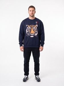 Sudadera de Cuello Redondo para Hombre, Color Azul Marino, Estampado de Tigre, Corte Regular, Tejido de Algodón, Estilo Casual Otoñal, Logotipo Frontal con Diseño Animal - Product Image 2