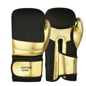 Gants d'entraînement de boxe personnalisés Five B avec logo, en cuir PU noir et or, fermeture auto-agrippante, équipement d'entraînement respirant pour adultes - Product Image 1