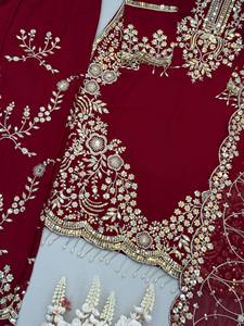 Robe Anarkali traditionnelle indienne et pakistanaise pour femmes, de couleur marron, brodée, longue jusqu'au sol, avec pantalon palazzo, tenue de mariage en soie - Product Image 5