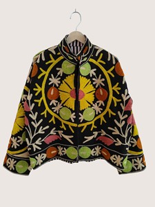 Poncho Bohème Brodé Floral à Manches Longues Col Mandarin Grande Taille pour Femme, Vêtement d'Extérieur Automne en Coton avec Fermeture Éclair - Product Image 2
