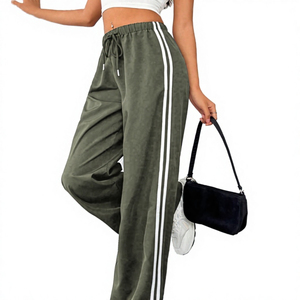 Pantalon de sport décontracté pour femme, personnalisé, écologique, coupe large, taille haute élastique, en tissu satiné respirant - Product Image 1