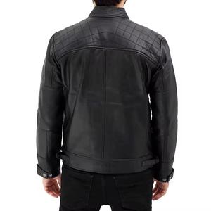 Veste en cuir véritable marron pour homme, style motard, fermeture éclair, col rabattu, coupe classique, couleur unie, vêtement d'automne - Product Image 4