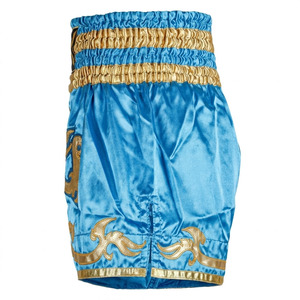 กางเกงมวยไทยปักลายด้านหน้าสีฟ้าและสีทองแบบ OEM สำหรับมืออาชีพ กางเกงคิกบ็อกซิ่งสำหรับยูนิเซ็กซ์ กางเกงมวย MMA - Product Image 3