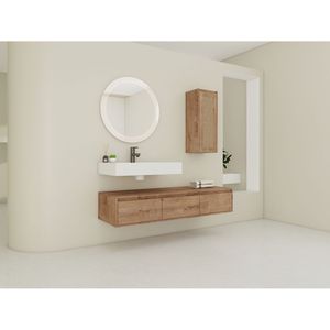Mobile bagno sospeso da 60 pollici con lavabo in resina e mobiletto laterale, 3 cassetti a chiusura ammortizzata, design a montaggio a parete - Product Image 3
