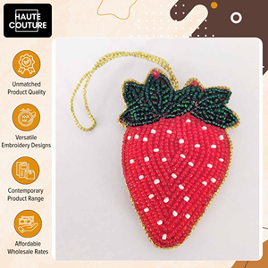 Ready Stock Offer Handcrafted Beaded Strawberry <b>Ornament</b> – <b>Red</b> Fabric Christmas Wall Hanging Decoration at Low Market Price - Product Image 3