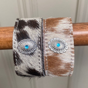 New Turquoise Stone and Genuine Leather Cowhide <b>Cuff</b> Bracelet Western Jewelry Adjustable Snap <b>Hair</b> on Hide <b>Cuff</b> Women's Bracelet - Product Image 4