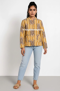 Abrigo Étnico Indio Vibrante con Estampado a Mano, Diseño de Leopardo, 100% Algodón, Hecho a Mano, Reversible, Ligero, Transpirable, Acolchado, para Invierno - Product Image 5