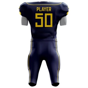 Conjunto de Uniforme de Fútbol Americano Personalizado en Azul Marino y Amarillo |   Conjunto Deportivo Transpirable de Poliéster: Camiseta y Pantalones |   Venta al por Mayor OEM - Product Image 3