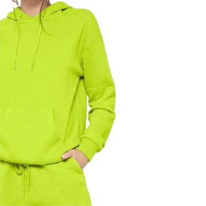 Custom Wholesale Plain Blank Fleece Pullover Hoodie Jogger Pants Lime Green Tracksuit - Product Image 4