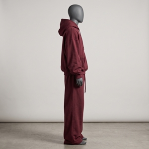 Solid <b>Burgundy</b> Oversized Sweatsuit <b>Men</b> Cream Varsity Letter <b>Hoodie</b> Wide Leg Sweatpants Leg Logo Maroon Hood Pants Set Plain Look - Product Image 4