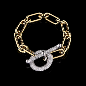 Pulsera de Cadena Gruesa con Diamante Redondo de Corte Brillante Cultivado en Laboratorio y Cierre de Palanca para Mujer - Fiesta, Boda, Regalo - Product Image 1