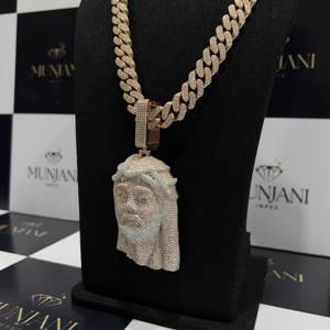 Collar con Colgante de Paz, Chapado en Oro Rosa de Lujo, Oro Sólido de 14K/18K, Certificado IGI, VVS, Estilo Hip Hop, Unisex, Cadena de Primera Calidad - Product Image 3