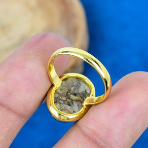 Natural <b>Cat</b> Eye Copper Oval Shape Gemstone <b>Ring</b> 18K Gold Micron Over 925 Sterling Silver - Product Image 4