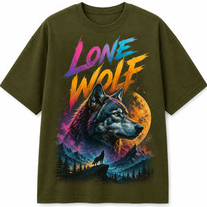 เสื้อยืดสีดำพิมพ์ลายหมาป่าเดียวดายสำหรับผู้ชาย แขนสั้น คอกลม ทรงปกติ สวมใส่สบาย ผ้าฝ้ายเจอร์ซีย์ 100% ระบายอากาศได้ดี - Product Image 1