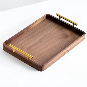 Bandeja Rectangular de Madera para Servir, Diseño Minimalista Sólido, Tipo Plato Resistente para Servir Alimentos, con Asas Metálicas Doradas - Product Image 5