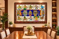 Décoration suspendue pour salon intérieur, occasion Diwali, origine Orissa, avec motif Shri Jagannatha de Puri et bordure Dashavatara