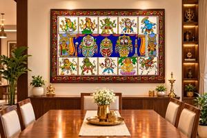 Shri Jagannatha de Puri con Borde de Dashavatara - Decoración Colgante para Sala de Estar Interior, Ocasión Diwali, Origen Orissa - Product Image 3