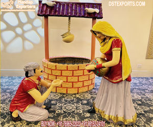 Statue décorative de table de mariage punjabi avec base, artisanat en fibre, statue de femme punjabi, nouvelle statue en FRP multicolore pour la décoration de table - Product Image 6
