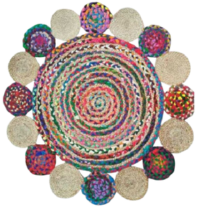Round Handmade Bohemian <strong>Jute</strong> Mat With Geometric Pattern For Home Decor Medium Thickness - Product Image 1