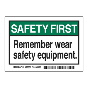 Étiquettes de sécurité adhésives en PVC durables Brady SAFETY FIRST pour les usines, les laboratoires et les chantiers de construction - Product Image 1